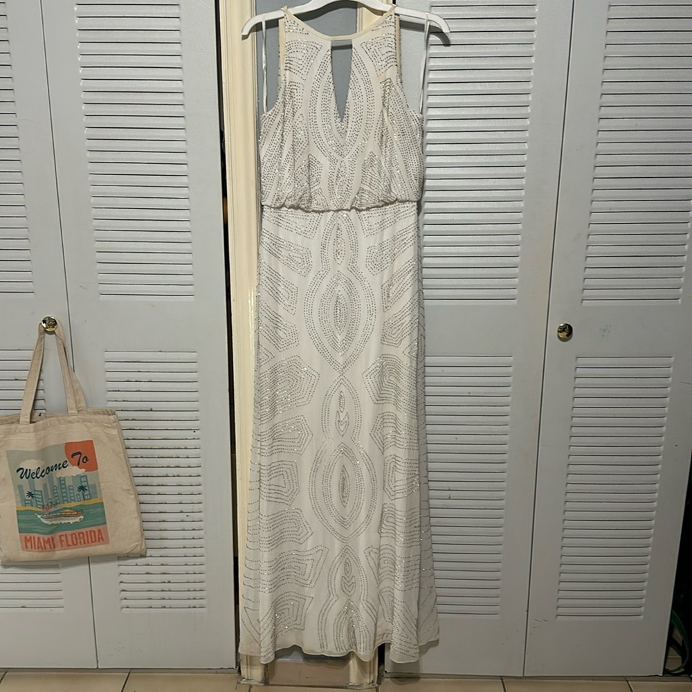 Cache White Beads Gown Dress Size 4